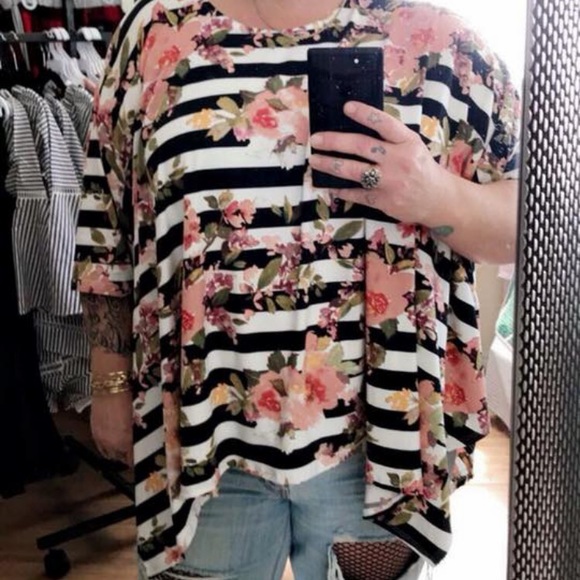 SALE! NWT Jodifl Striped Floral Shirt OSFA Fit - Picture 2 of 4